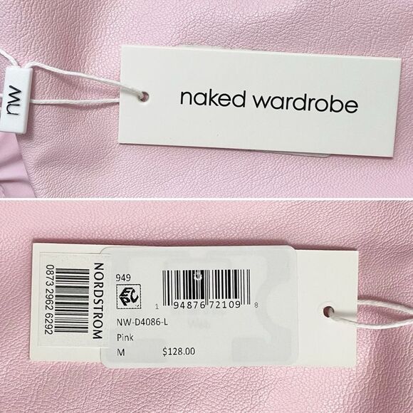 NWT Naked Wardrobe Pink Faux Leather Maxi Tank Dress Size Medium Fitted Bodycon - Picture 13 of 16